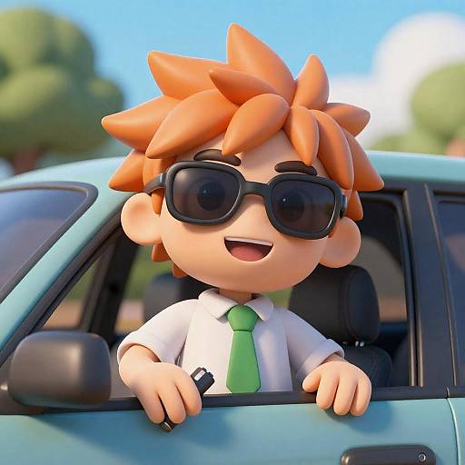 Cheerful 3D Character in a Car