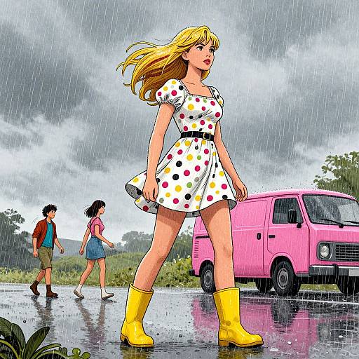 Strawberry Blonde in Rainy Scene