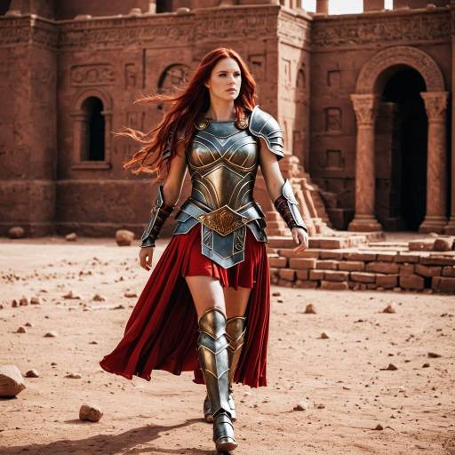 Woman in Roman God Mars Costume Walking