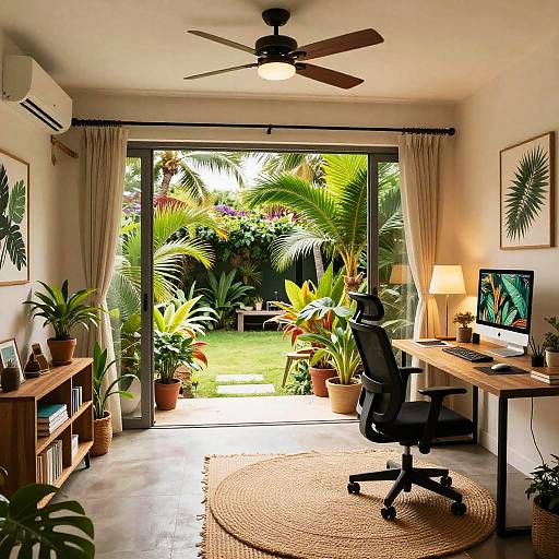Tropical Home Office with Garden View