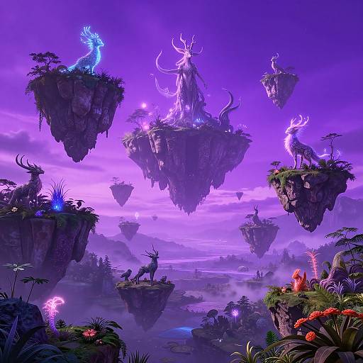 Surreal Floating Islands Fantasy Scene