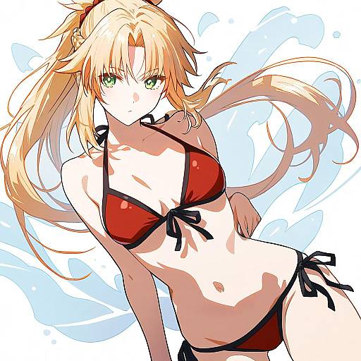 Illustration of Mordred (swimsuit rider) (first ascension) (fate), fate (series) in the style of Kazabuki poni