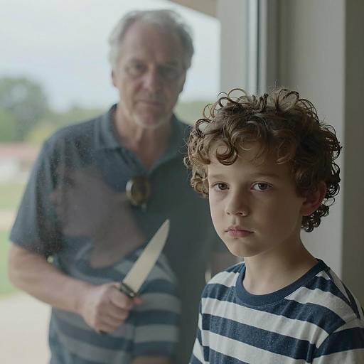 Serious Boy and Older Man Reflection