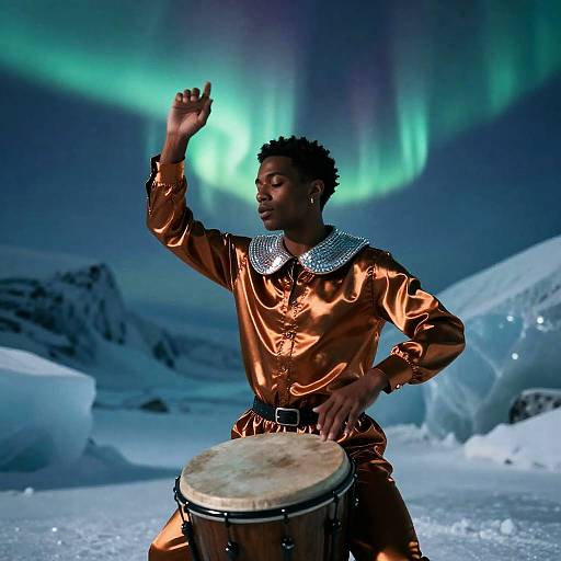 Afrofuturist Percussionist in Copper Disco Shirt