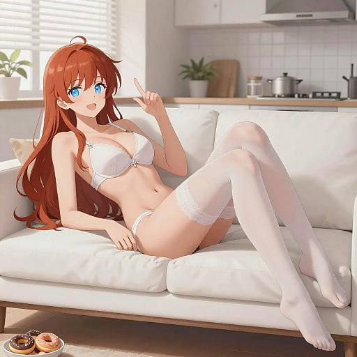 Anime Redhead in Modern Kitchen