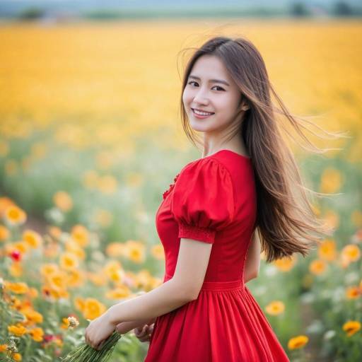 Realistic Girl in Flower Field