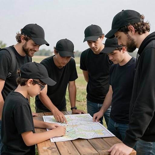 Group of Men Planning Outdoors with Map