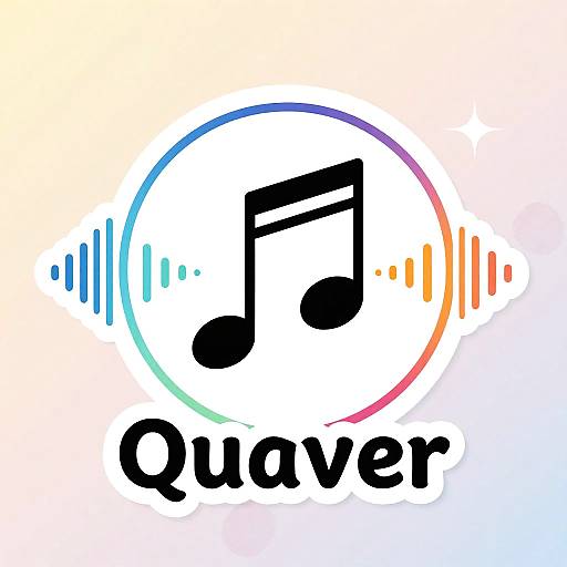 Digital logo featuring a black musical note in a white circle with colorful gradient background, surrounded by sound waves, and 