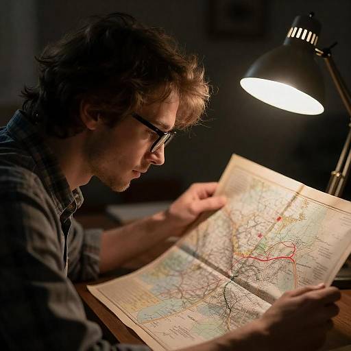 Focused Man Studying an Old Map