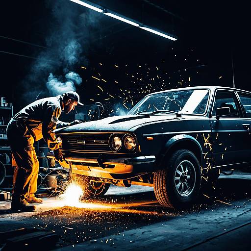 Dynamic 2D Mechanic Car Repair Illustration