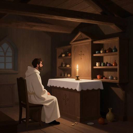 Bearded Man in Dim Wooden Chapel