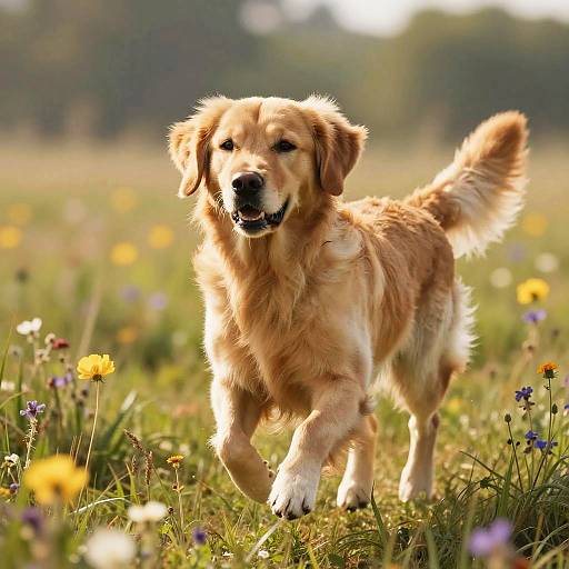 Photorealistic Golden Retriever in Meadow