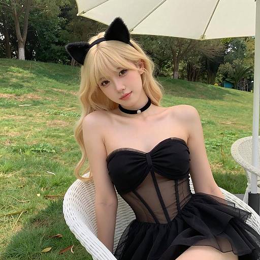 Blonde Woman in Sheer Dress Outdoors