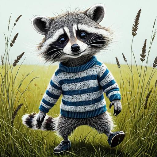 Anthropomorphic Raccoon in Striped Sweater