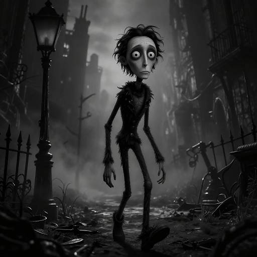 Tim Burton Style Shadowy Urban Wanderer