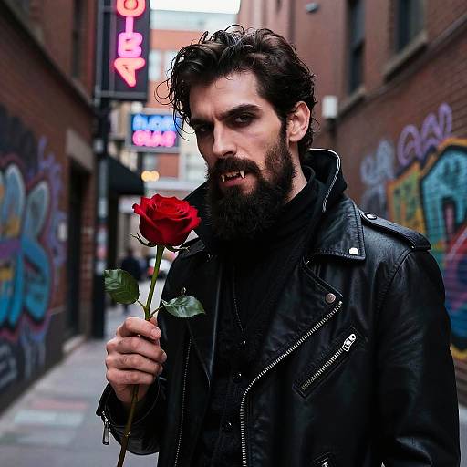 Urban Vampire with Blood-Red Rose