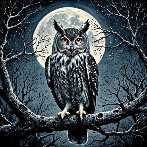 Surreal Owl in Moonlit Forest