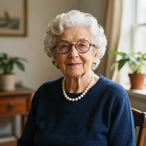 Elegant Elderly Woman in Vintage Sunroom