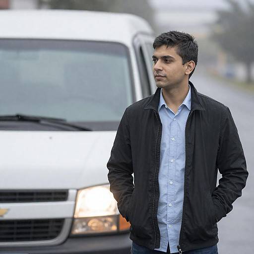 Young Man in Rainy Chevrolet Scene