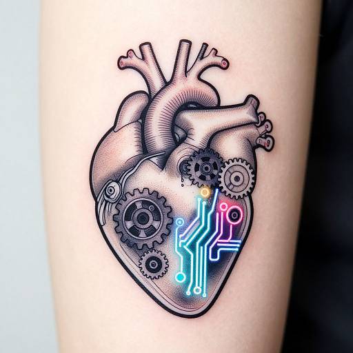 Minimalist Biomechanical Heart Tattoo