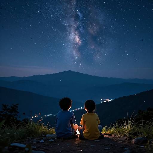 Kids Stargazing on Mountain Night