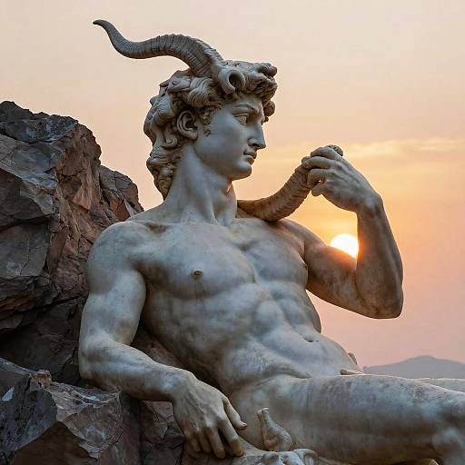 Elegant Horned Man Sculpture at Sunset