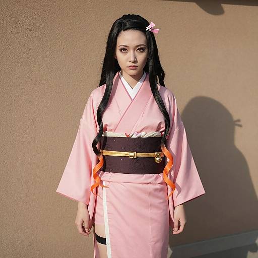 Woman in Nezuko Kamado Cosplay Kimono
