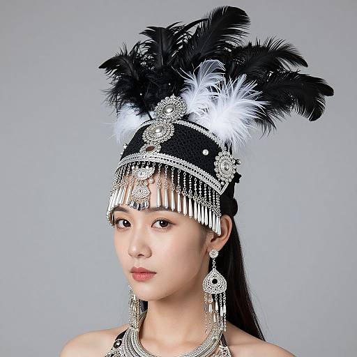 Woman in Elaborate Feather Headdress