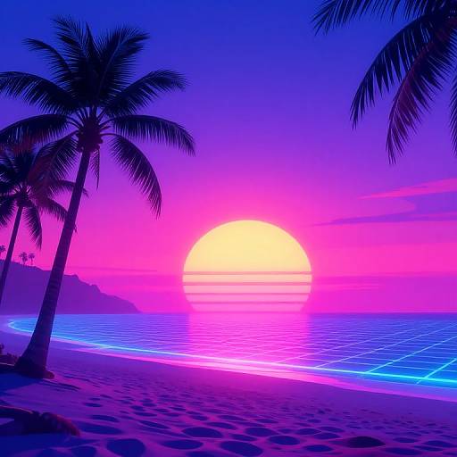 90s Neon Retro Futuristic Beach Sunset