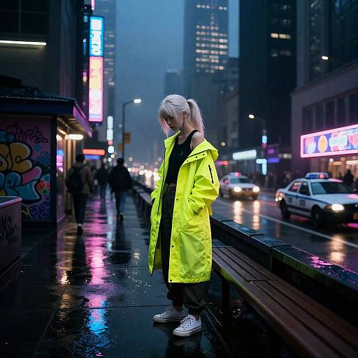 Cyberpunk Nighttime Cityscape Portrait