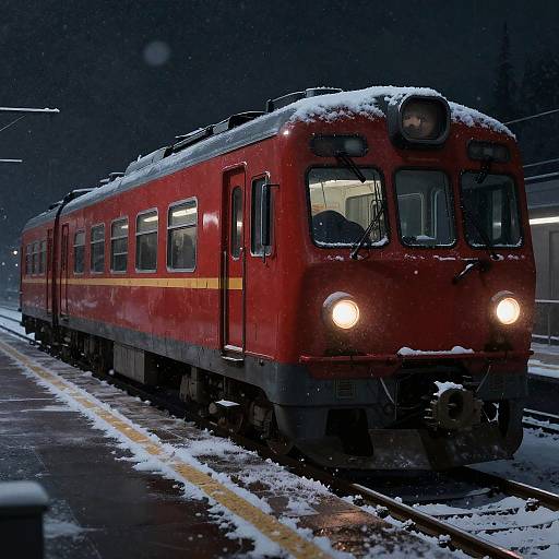 Cinematic Snowy Night with Red Train