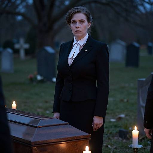 Elegant Woman at Vintage Funeral Scene