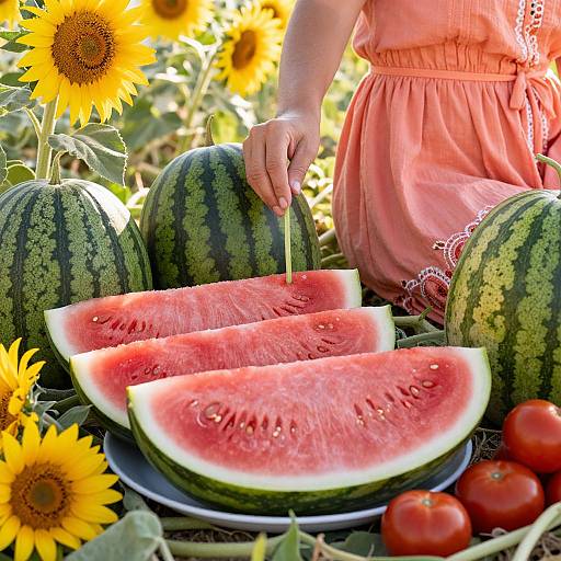 Vibrant Watermelon and Sunlit Field
