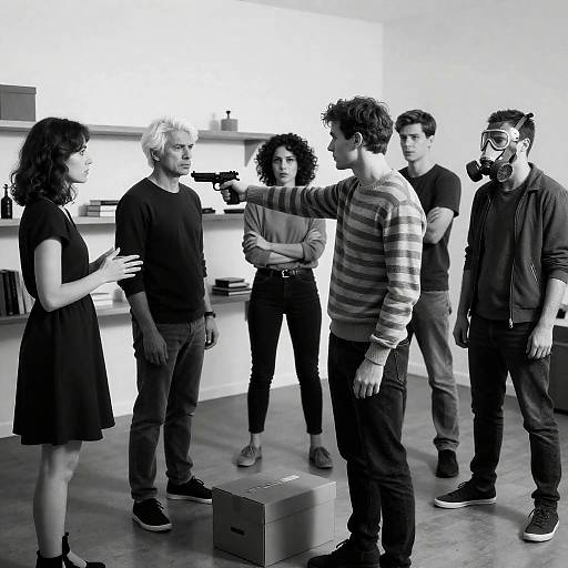 Dramatic Black-and-White Group Scene