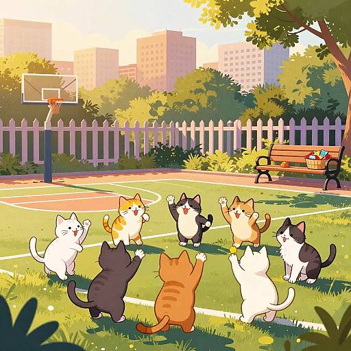 Comic Cats Celebrating Game Day