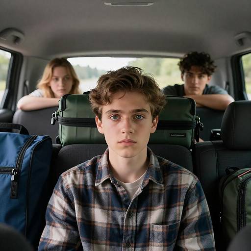 Young Man in Car with Luggage