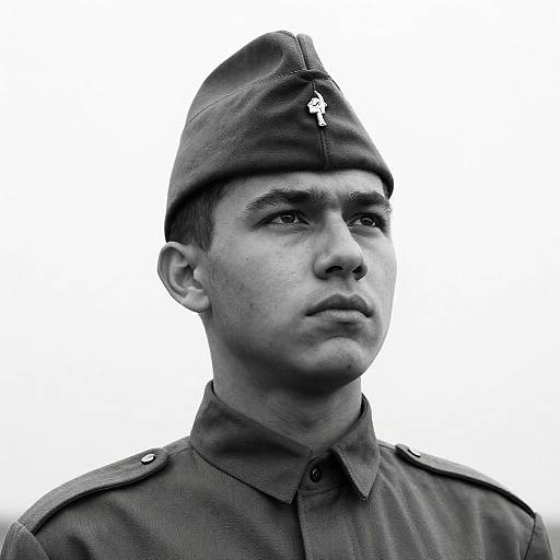 Young Male Soldier in Black and White