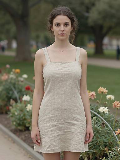 Minimalist Linen Dress in Flower Garden