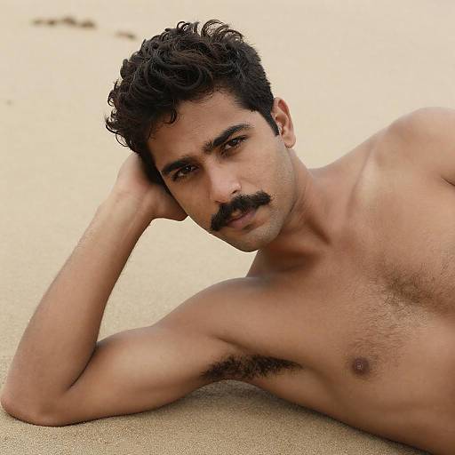 Intense Gaze of a Shirtless Man