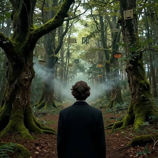 Surreal Enigmatic Figure in Ethereal Forest