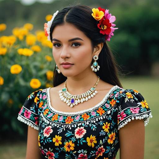 Vibrant Mexican Dress with Floral Accents