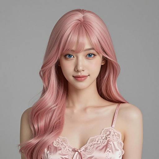 Young Woman with Light Pink Wavy Hair