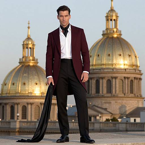 Elegant Man in Burgundy Tailcoat