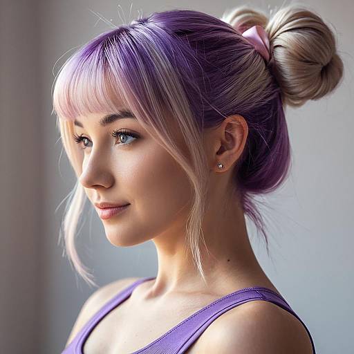 Thoughtful Teenage Ballerina with Purple Pink Hair