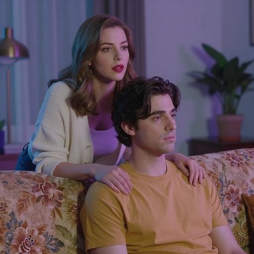 Cozy Moment on Floral Couch