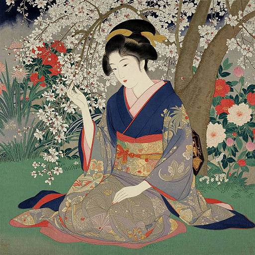Elegant Woman Among White Blossoms