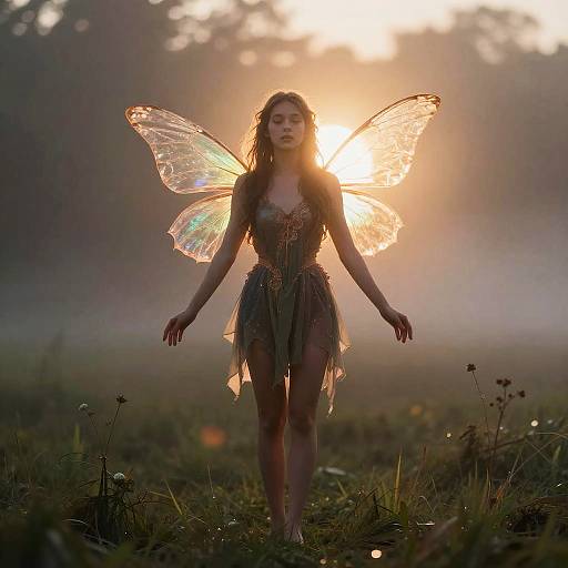 Cinematic Fairy in Foggy Dusk Setting
