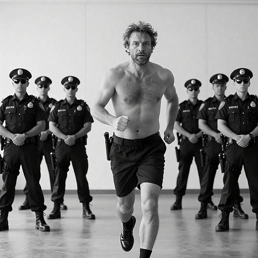 Determined Runner in Monochrome Confrontation