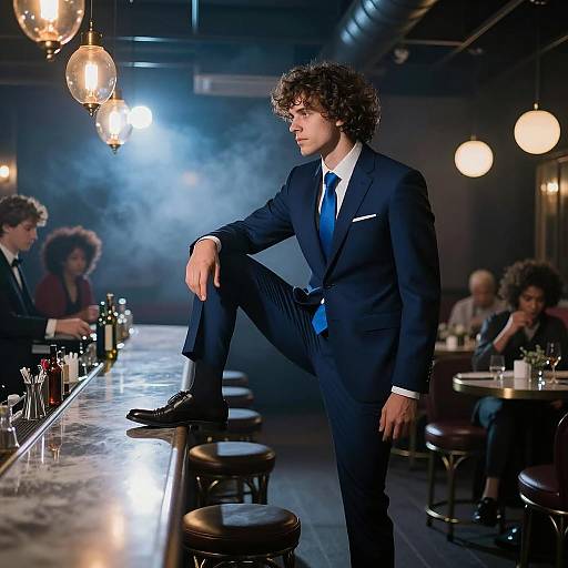 Stylish Man in Blue Suit with Atmosphere