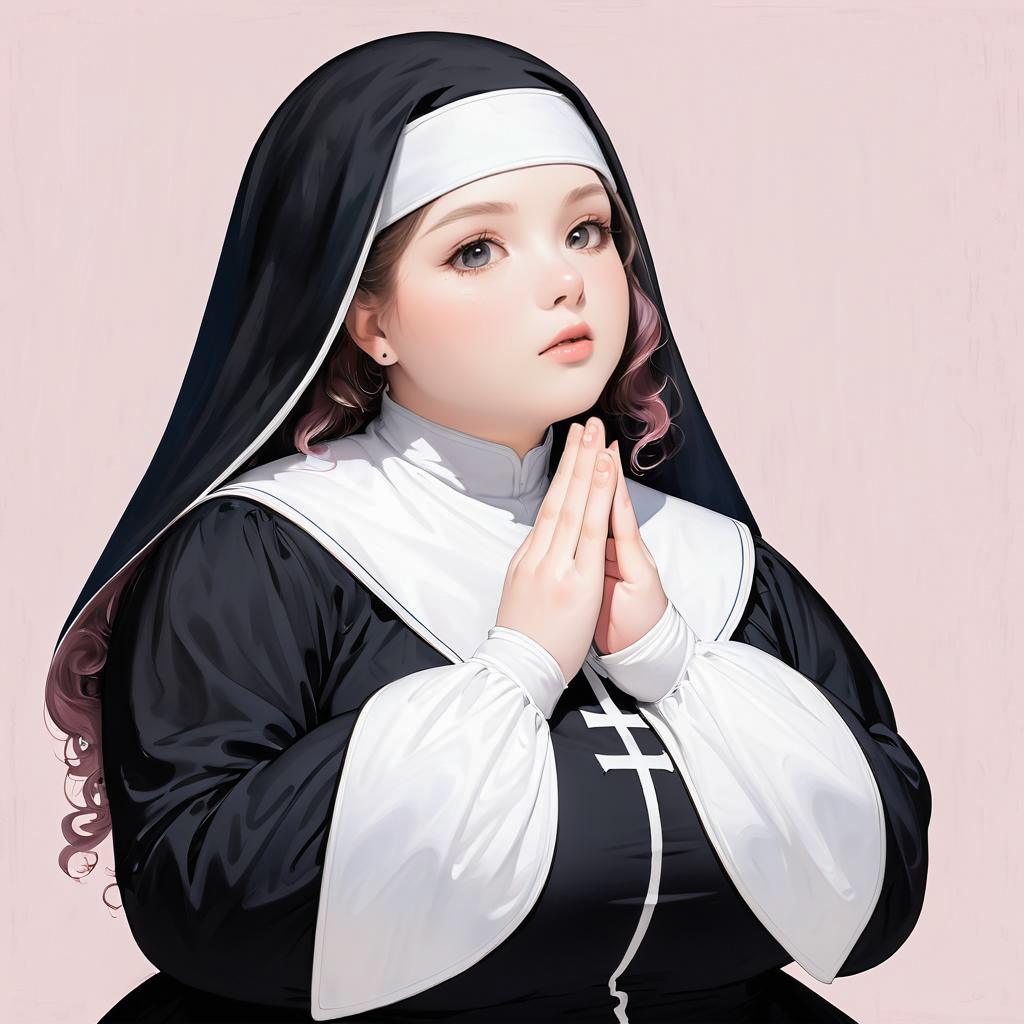 Ghibli-Style Praying Young Nun Illustration